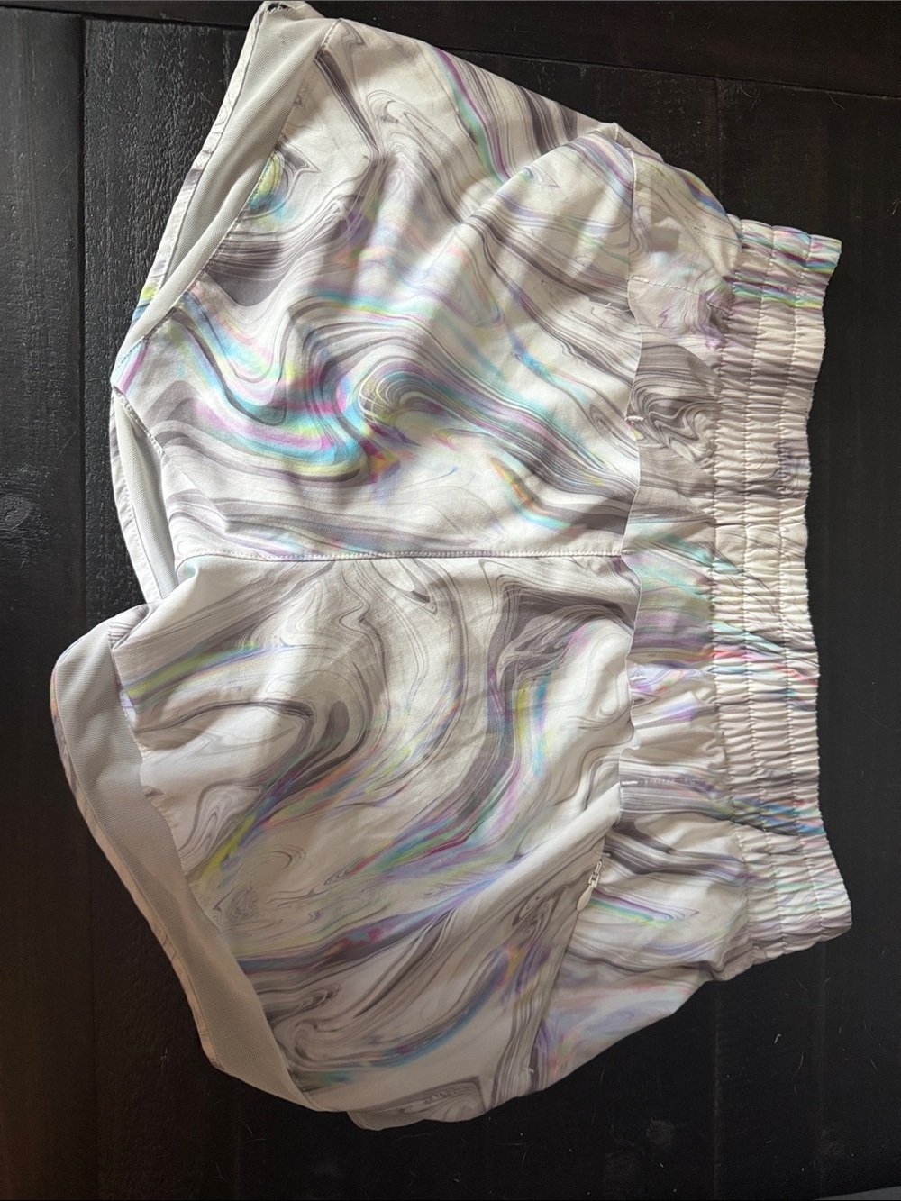 Athleta Marble Swirl Athletic Shorts in Iridescent Gray and Pastel Hues - Picture 2 of 4